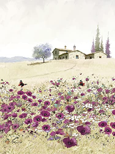 STYLER Leinwandbild Violet Poppies Wasserfarben 50 x 70 cm I Wandbild mediterran Natur Mohnblumen lila rot Bild Wohnzimmer Schlafzimmer Esszimmer Leinwand hochkant Verschiedene Motive & Größen