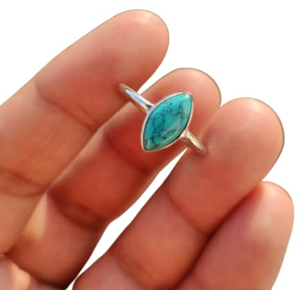 Bague Turquoise en Argent Forme Marquise Pierre Gemme Argent Sterling 925 Bague Femme Bijoux Faits à la Main Cadeau pour elle