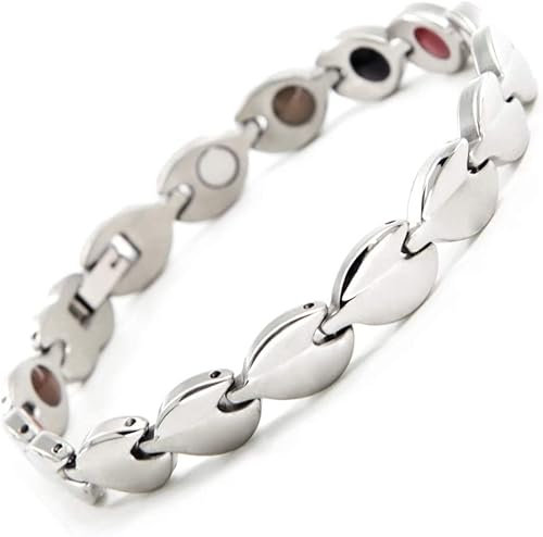 NITROLUBE N Magnetarmband Damen Gesundheit Energie Magnetarmband Ideal als Schmerzlinderung, Bei Arthritis & Karpaltunnelsyndrom (18.5 cm, Silber)
