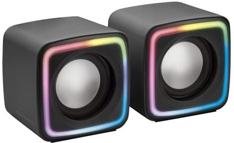 Mars Gaming MSCUBE, Altavoces Gaming Compactos 8W, Sonido DSP Espacial, Iluminación RGB Active-Flow, Control Box, Conectividad USB + Jack 3.5mm, Negro