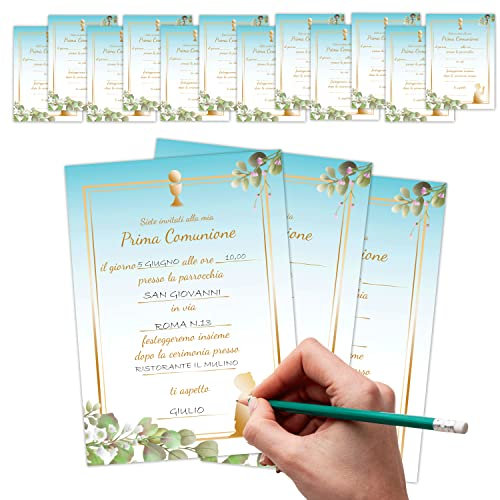 Einladungen zur Erstkommunion für Kinder, 32 Einladungskarten zur Erstkommunion, Kommunion-Set