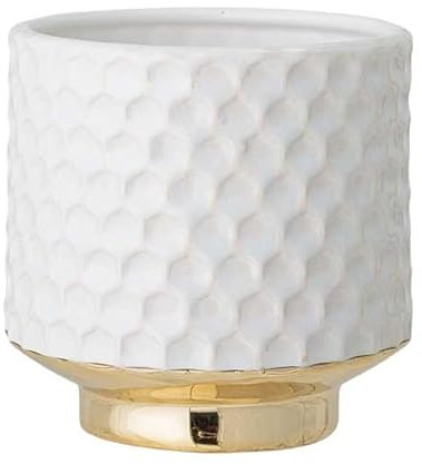 Nordring Retro Übertopf Vintage Pflanztopf für Zimmerplanzen Blumentopf Goldy M (12,5 cm ø), weiß, Keramik