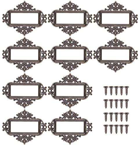 Cadre D'étiquette Rétro 10Pcs Porte-étiquettes en Bronze Antique Cadre en Métal Cadre Étiquette de Nom Vintage Carte d'étiquette pour Meubles Tiroirs Armoires Classeurs (Type A,55x43mm)