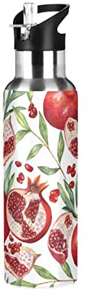 Granat Isolierte Wasserflasche mit Strohhalmdeckel Edelstahl Vakuumflaschen mit Griff für Schule Sport Reisen 590 ml BAP-frei