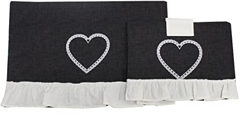 Russo Tessuti Set Coordinato Copriforno Cuore Stampato Coprifornello 5 Fuochi Balza Bonheur -Nero-Forno+fornello