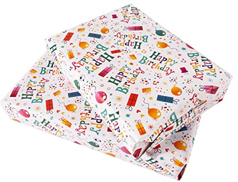 4 Blatt 50x70cm Geschenkpapier Geburtstag Bunt Happy Birthday Verpackungspapier Kindergeburtstag Geschenke Deko für Junge Mädchen Kinder Frau