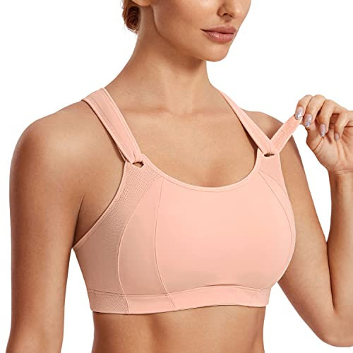 SYROKAN Women's Front Adjustable Sports Bra Lightly Padded High Impact Racerback Wireless Gym Running Bra Marshmallow Pink 38H