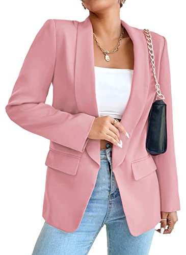 Blazer long décontracté pour femme avec poches, Rose, XS