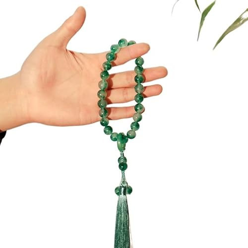 HXSCOO Schwimmende Blume Jade Stein 10mm Perlen Quaste Armband Halskette tibetisch-buddhistische Mala Buddha Charme Rosenkranz Yoga Männer Frau Schmuck