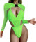 Rave Outfits für Damen Festival Bodysuit Neon Body Crop Top Lange BadeBademode Mesh Shrug mit Schnalle Club Party Crop Top Langarm Mesh mit Schnalle für Festival Lime Green High Cut Fischnetz Top Top,