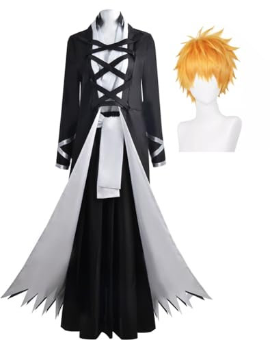 Jilijia Kurosaki Ichigo Cosplay Kostüm mit Perücke Anime Kimono Kostüme Full Set Halloween Karneval Party Schwarz Samurai Kleidung
