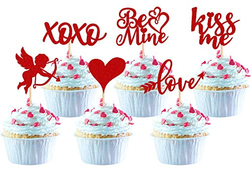 36 Stück Happy Valentine's Day Tortendeko Glitzer Be Mine Süße Liebe Cupcake Toppers Valentinstag Thema Hochzeit Braut Dusche Geburtstag Party Torte Dekorationen Rot