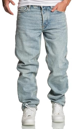 REPUBLIX Herren Loose-Fit 90s Denim Jeans Hose Straight Baggy R7025 Hellblau W34/L32