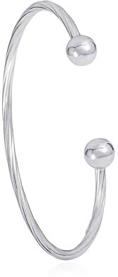 Diamond Treats Bracciale rigido in argento Sterling 925 per donna e ragazza, bracciale a cerchio in argento con filo attorcigliato e palline, bracciale a cerchio da donna con confezione regalo