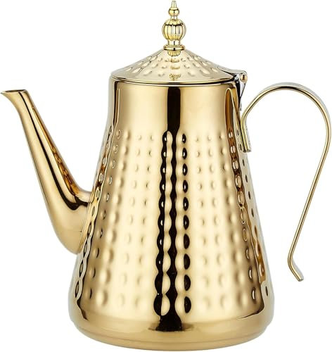 SANQIAHOME Théière en acier inoxydable 1800ml avec infuseur amovible,Théière vintage,Doré