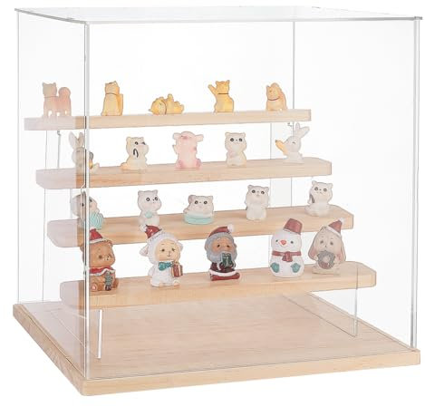 NBEADS 4-Stöckige Transparente Vitrine Aus Acryl, Holzständer Mit Tür Arbeitsplatte Figurenständer Regale Für Sammelfiguren Cupcakes Süßigkeiten Lebensmittel, 32x26x29cm