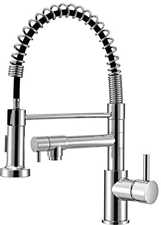 Chrome Spring 3 Way Kitchen Mixer Tap with Pull Out Spray & 3 in 1 Water Filter