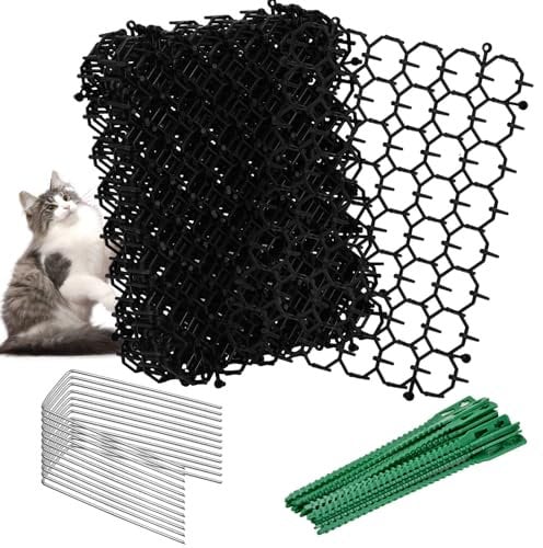 12 Pcs Cat Scat Mat Anti Cat Spikes Cat Spikes, Cat Scat Mat with Spikes, ABS Plastic Pet and Dog Deterrent Prickle Mat, Flat Prickle Strip Dig Stopper, with 12 Nails and 20 Cable Ties, for Garden