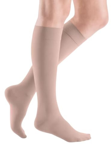medi mediven elegance | Atmungsaktive Kompressionsstrümpfe Kniestrümpfe | Mit Komfortsohle | Größe: V | KKL 2 | Farbe: Cashmere | Normal | Offene Spitze | Ohne Haftband