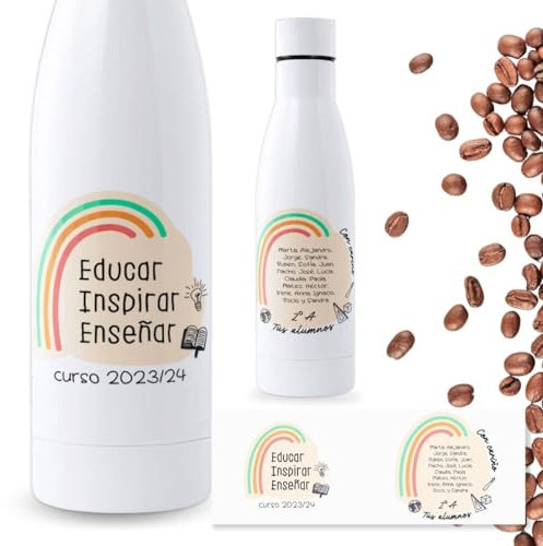 Botella para Profesores | Regalo Original | Botella de agua acero inoxidable térmica personalizada | Libre de BPA y reutilizable | Regalo Fin de Curso (Educar, inspirar, enseñar, 750 ML)