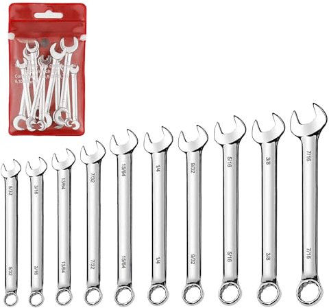 Mini Metric Wrench Set - 10 Piece Mini Combination Wrench Sets, Open and Box End Ignition Wrenches Combination Sets with Storage Pouch and Ring
