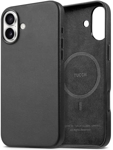 TUCCH PU Leather Case for iPhone 16 Plus (6.7) 2024, Protective Magnetic Lightweight Shockproof Slim Anti-Slip Phone Cover[Wireless Charging][Anti-Fingerprint]Compatible with iPhone 16 Plus 5G, Black