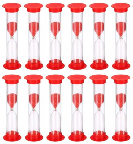 Lot de 12 sabliers rouges de 2 minutes pour le brossage des dents, les jeux, la salle de classe, la maison et la cuisine