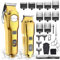 Hatteker Cortapelos Profesional Hombre Maquina de Cortar pelo Sin Cable Kit de Cortadora de pelo con Tijeras Cuchilla en T Extraíble Cortabarbas Maquina de afeitar Impermeable Cortapelo Largo (Dorado)