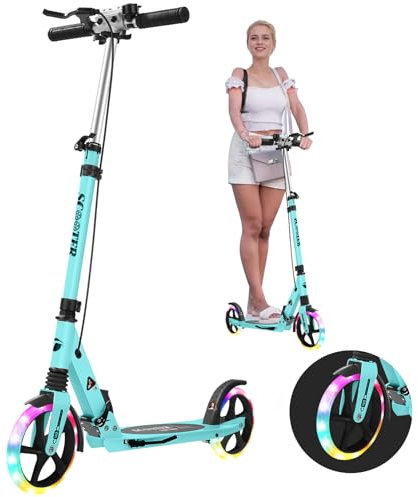 ThleeWay Roller Kinder ab 8-12 Jahre, schnelle faltende Handbremse Erwachsene Roller, Kinderroller mit Tragegurt und Höhe verstellbar, 200mm LED großes Rad Roller für Kinder 8 Jahre und Erwachense