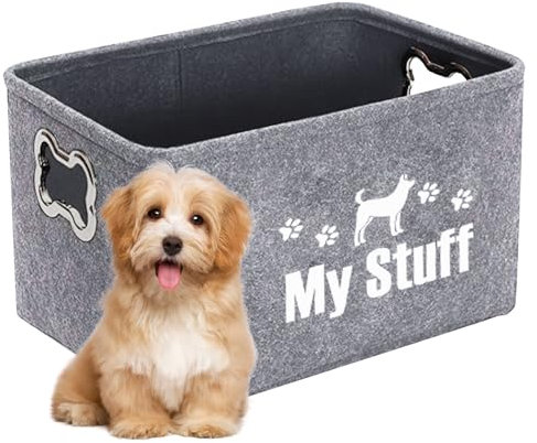 ToKinCen Foldable Dog Toy Storage Basket – Multi-Use Storage Bin for Dog Toys, Clothes, Blankets, Leashes & Food – Collapsible, Light Gray