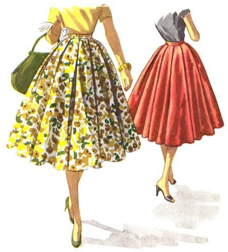 1950er-Jahre-Schnittmuster, weicher Box-Plissee-Tellerrock – Taille: 66 cm