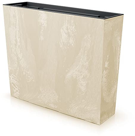 Tymar - Fioriera rettangolare alta per esterni, protezione da sguardi indiscreti, allungata, colore calcestruzzo crema, 58 x 18 x 50 cm