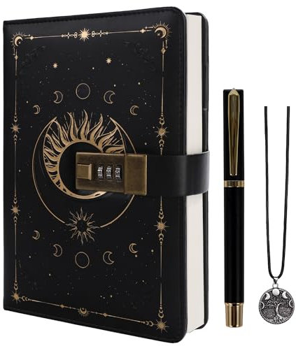 TIEFOSSI Diary with Lock, Vintage Sun Journal with Lock for Women Men, A5 Refillable Notebook with Lock for Writing, 224 Numbered Pages