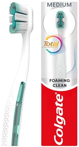 Colgate Total Foaming Clean Medium Manual Toothbrush - Helps Fight The Root Cause of Common Oral Health Issues¹ - for Deeper² Toothpaste delivery - reaches Deeper² Along gumline and Between Teeth
