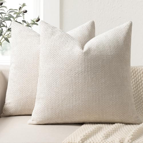 ZWJD Kissenbezug 60x60 2er Set Chenille Kissenbezüge Sofakissen Kissenhüllen Beige Dekokissen Weiche Sofakissenbezug für Couch, Bett und Wohnzimmer Heimdekoration Luxus Zierkissenbezüge