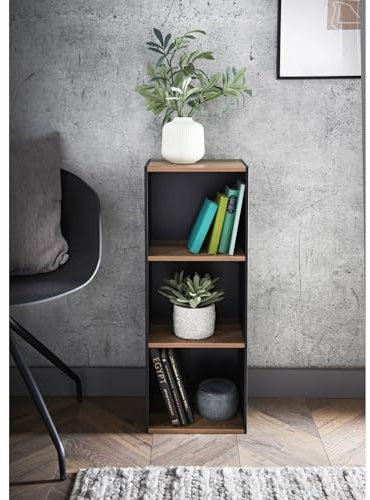 Homme Concept 3 Cube Storage Unit – Tall Narrow Black Bookcase, Freestanding Wooden Shelving Organizer for Living Room, Kids Room, or Home Office