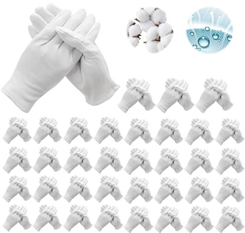 72 Stück Weiße Handschuhe Baumwolle: Care weiße Baumwollhandschuhe, Schutzhandschuhe Baumwolle, Bequem und Atmungsaktiv Trikothandschuhe für Hautpflege, Waschbares, Dehnbares Tuch für Mehrzweck