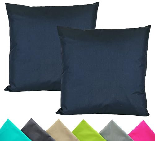 JACK 2er Set 40x40cm Outdoor Kissenhülle Kissenbezug Wasserfest Sitzkissen Lounge Kissen Garten Stuhl Lotus Effekt, Farbe:Marine
