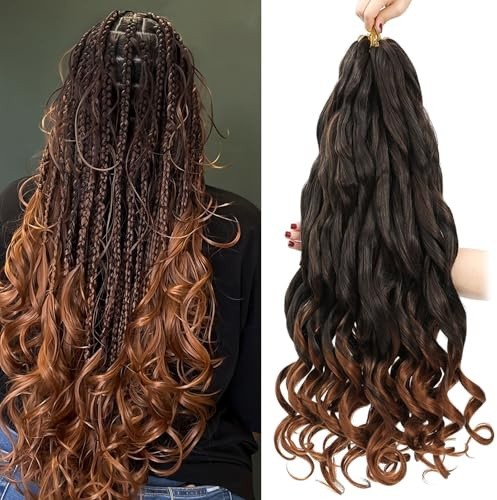 Locescsoc 24 Inch French Curls Braiding Hair 8 Packs Spanish Curly Braids Pre Stretched Loose Wave Soft French Curl Synthetic Braiding Hair Extensions for Women (1B/30, 24 Inch (Pack of 8))
