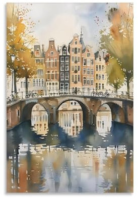 Amsterdam Aquarellgemälde Vintage Reiseposter Niederlande Druck Skyline Wandkunst Amsterdam Poster Kunst Gif Unframe 30 x 45 cm