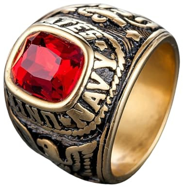 Bague en acier titane de style militaire pour homme avec pierre précieuse design tendance et unique, convient pour un usage quotidien, 10