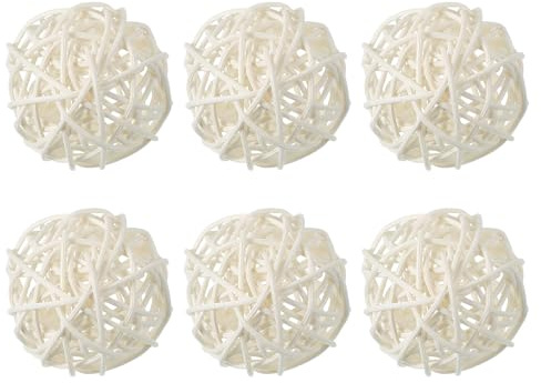 QUARKZMAN 6 Stück Rattan Deko Kugeln, 60 mm Dekokugel Wicker Rattan Ball Wellensittich Spielzeug Vogelspielzeug Hochzeitsfeier Mittelstücke Hausdekoration, Beige