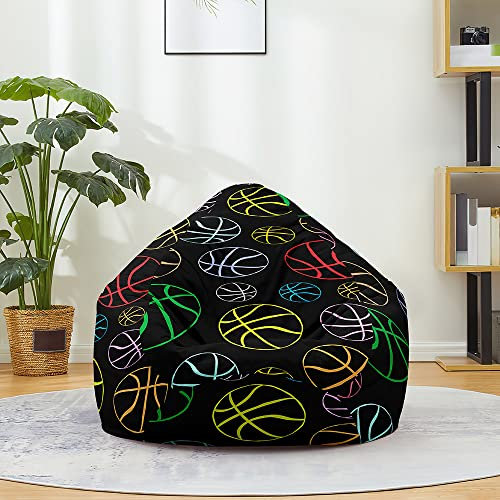 Fasbuy Sitzsack für Kinder Erwachsene Indoor Outdoor, Basketballmuster, Sitzsack Bezug Ohne Füllung，Flauschiger Sofabettbezug, für Wohnzimmer Gaming Sofa Lounge (Multicolor -Textur,100x120cm)