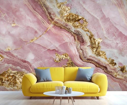 YXQAIED Marble Wallpaper, Light Pink Wallpaper for Living Room, Rose Gold Bedroom Wall Paper, Not Self Adhesive Pink and Gold Marble 3D Large Mural & Home Decor Poster 400x280cm