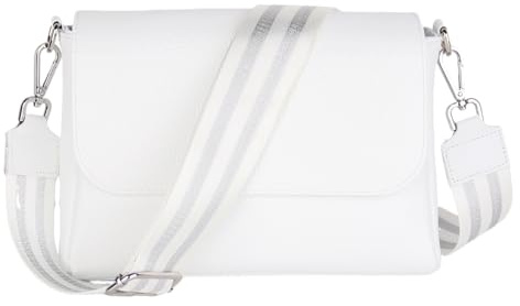 MIRROSI Umhängetasche Damen, Crossbody Bag, Echtleder Made in Italy (1 Tasche 2 Gurte oder Basic Version 1 Tasche 1 Gurt), 27x20x7cm (BXHXT) Mittelgroß (Upgrade Version (mit 2 Gurte): Weiß Glitzer)