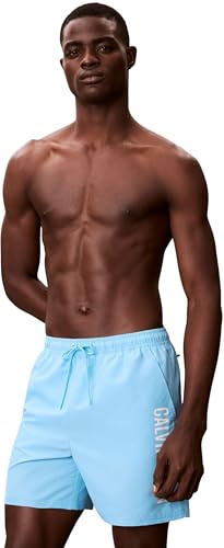 Calvin Klein Herren Badeshorts Medium Drawstring mit Tunnelzug, Blau (Chilly Blue), L