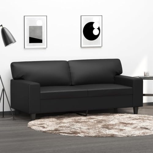 Massbinet Modernes Sofa Kleine Stoffcouch mit Armlehne Mini Sofas für Wohnzimmer Wohnung Büro Einfache Montage 2-Sitzer-Sofa Schwarz 140 cm Kunstleder