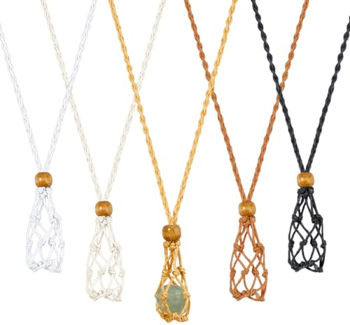 DICOSMETIC 5Pcs 5 Colors Adjustable Crystal Necklace Holder 18.11 Inch Gemstones Cage Necklace Empty Stone Necklaces Adjustable Waxed Cord Netted Necklaces for Jewelry Making