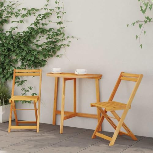 Tonture Bistrogarnitur 3 pcs Braun Akazie Massivholz, Klappbar für Balkon Terrasse Garten, Modernes Outdoor Möbel Set mit 2 Stühlen