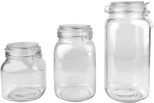 ideoon Vorratsgläser-Set mit Spannverschluss (3er-Set) – Glasdosen 1L, 1.5L, 2.2L mit Aromaschutz-Dichtung für Küche & Vorrat